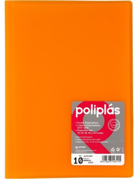 CARPETA Fº 50 FUNDAS SOLDADAS TRANSLUCIDAS NARANJA